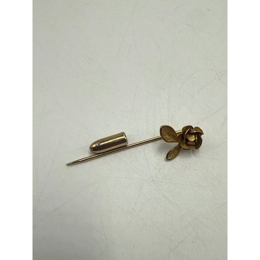 Vintage Rose Flower Stick Pin Gold Tone Floral Lapel Hat Scarf Pin with Clutch‎